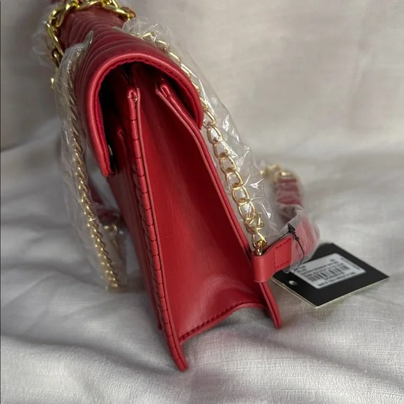 Badgley Mischka Vegan Leather Red Quilted Shoulder Bag - Picture 5 of 14